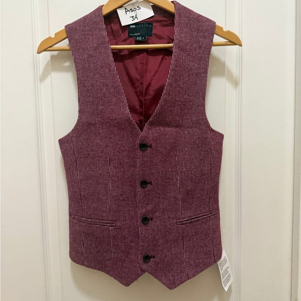 ASOS Burgundy Textured/Tweed Button Front Vest